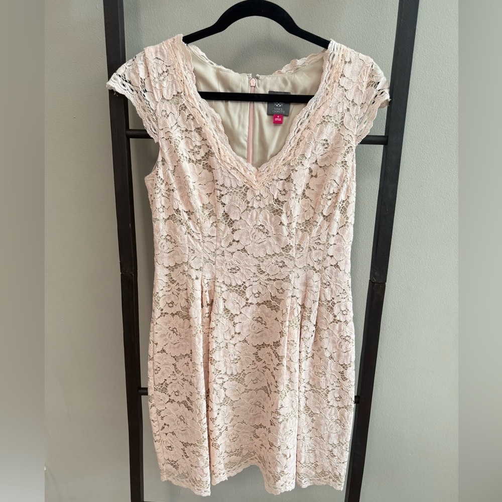 Vince Camuto Lace Midi Dress in Light Pink
